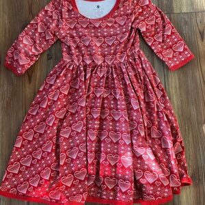 Charlie’s project kids size 5/6 Valentines hearts red 3/4 sleeve dress